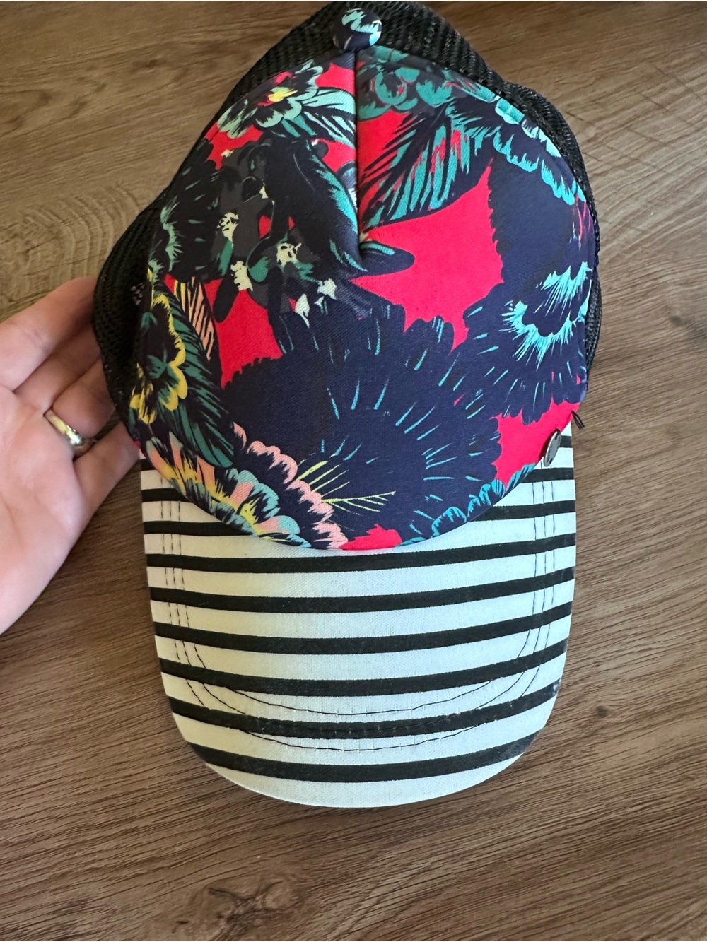 Roxy Floral Trucker Hat in Black, Red, Teal & White
